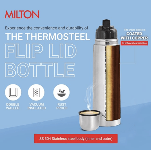 Milton Thermosteel Flip Lid Flask, 500 milliliters, Silver - Image 4